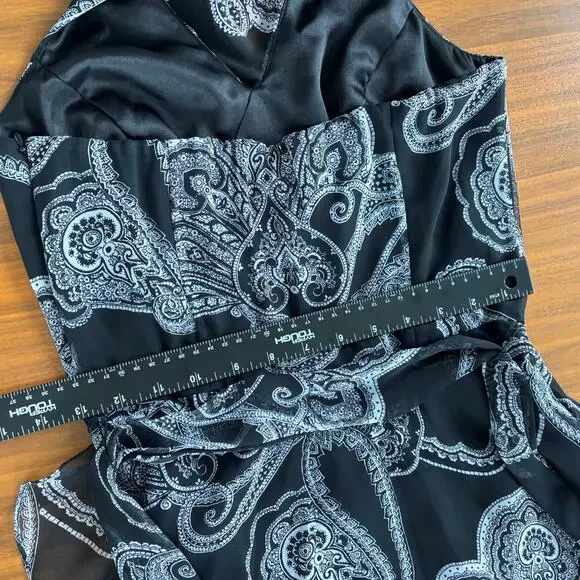 White House Black Market Paisley Midi Dress Halter Black White Wrap Bow Size 0 - Picture 5 of 7